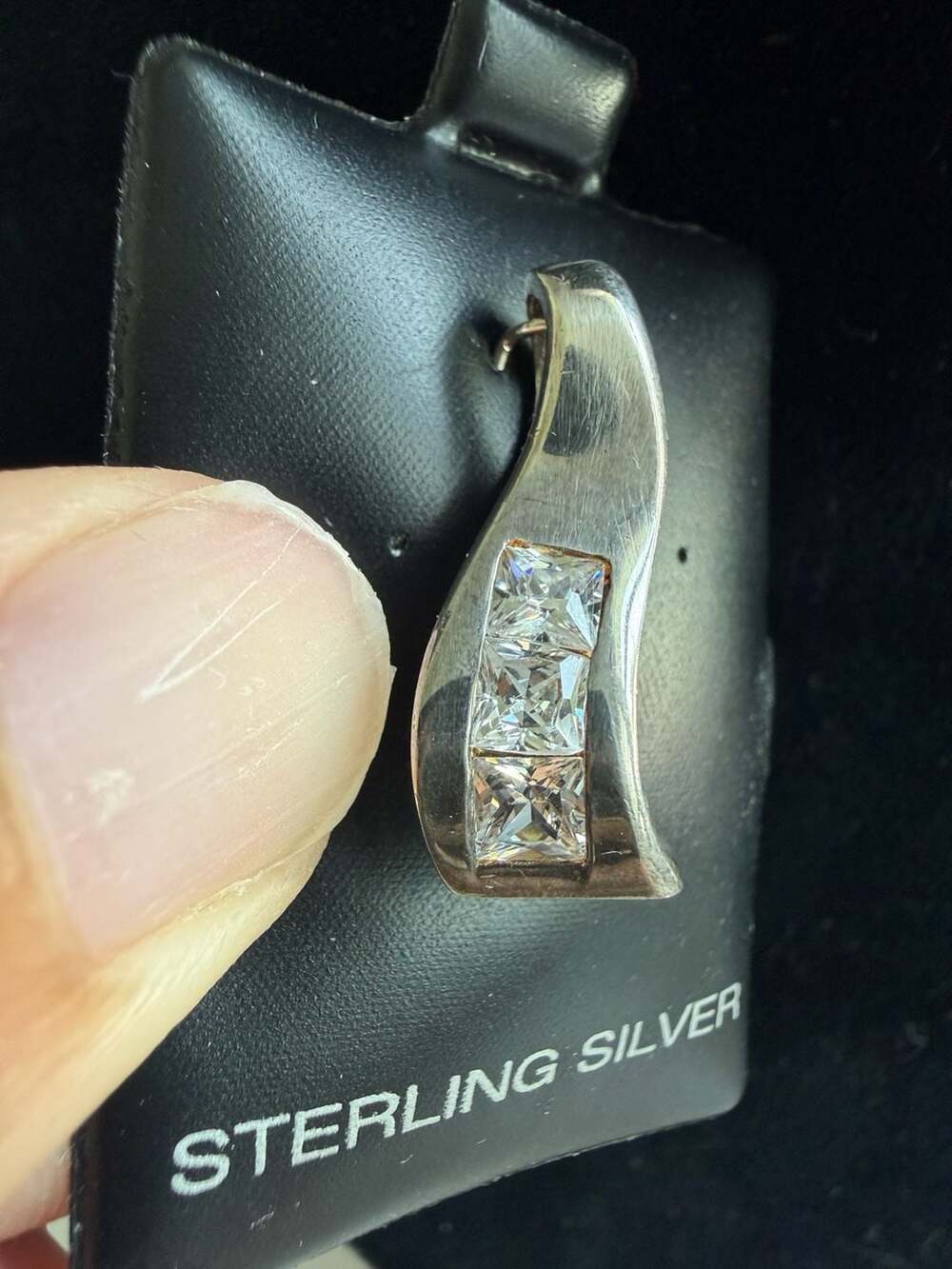 Sterling Silver 925 Cubic Zirconia Wave Slide Pendant